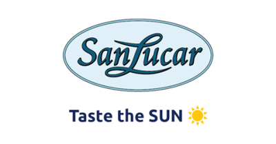 Logo von SanLucar mit dem Slogan ‚Taste the Sun‘ und Sonnensymbol.