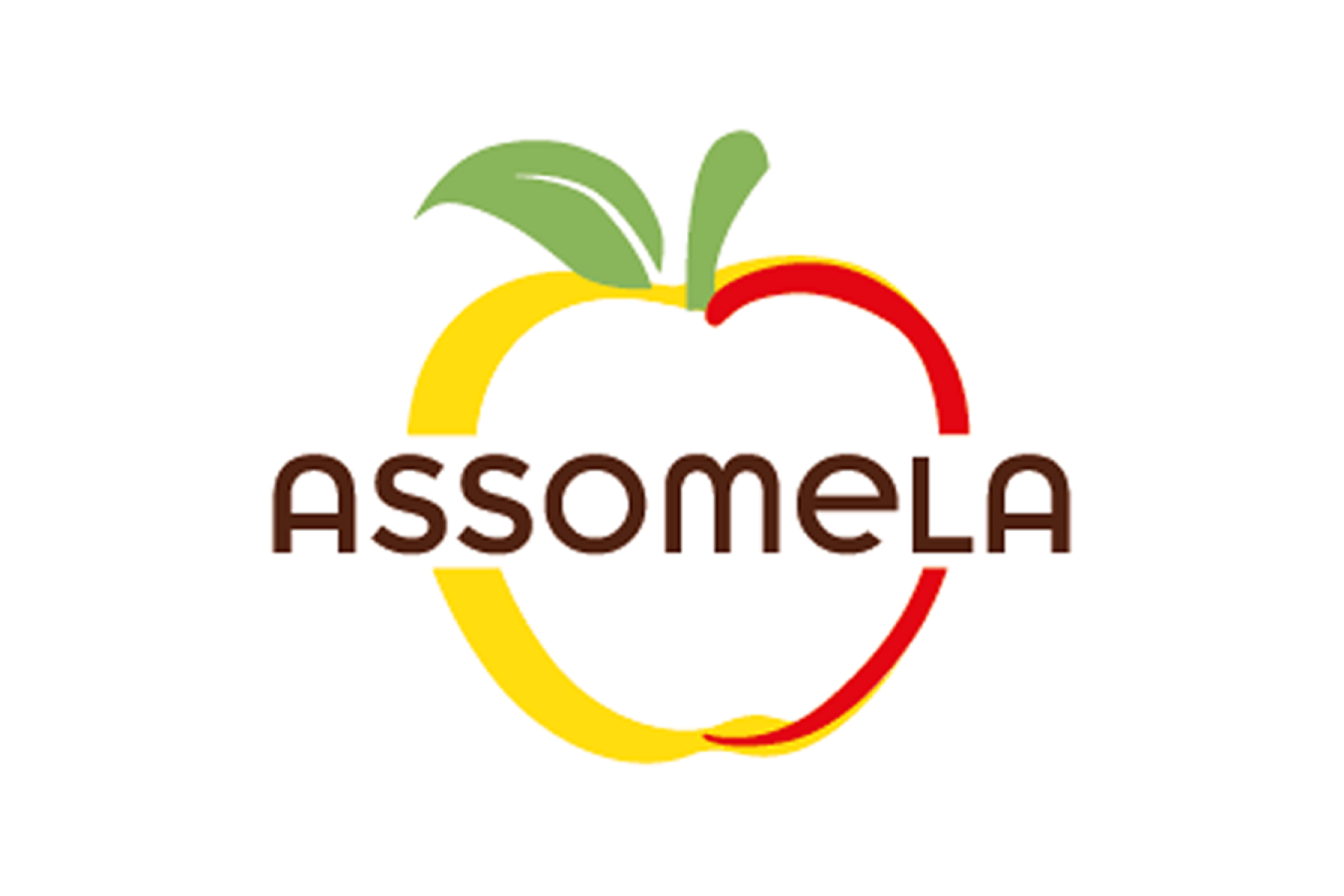 Logo von Assomela mit stilisierter Apfelkontur und zwei Blättern