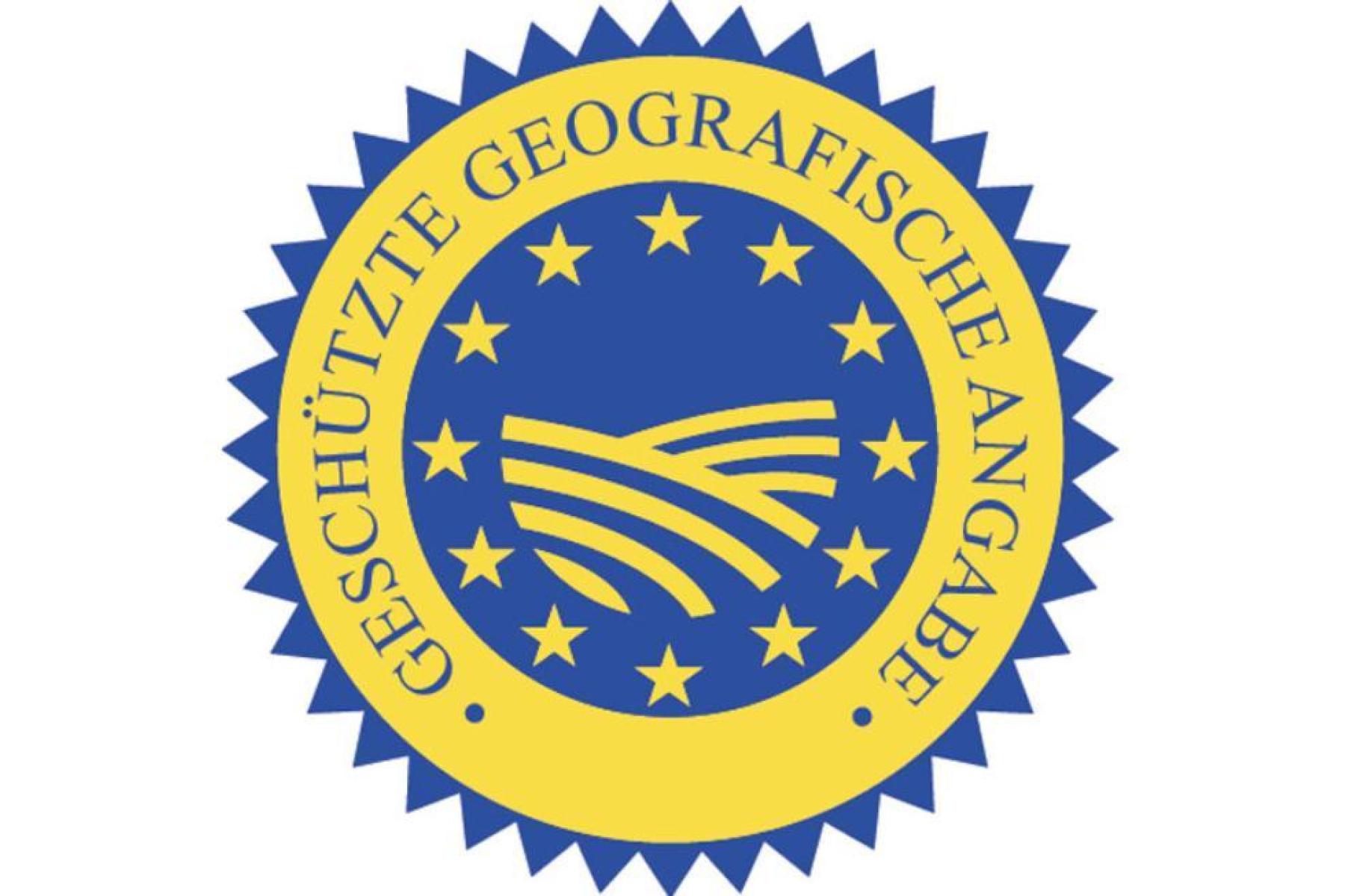 Logo der geschützten geografischen Angabe mit Sternenkranz und stilisierten Linien in Kreisform