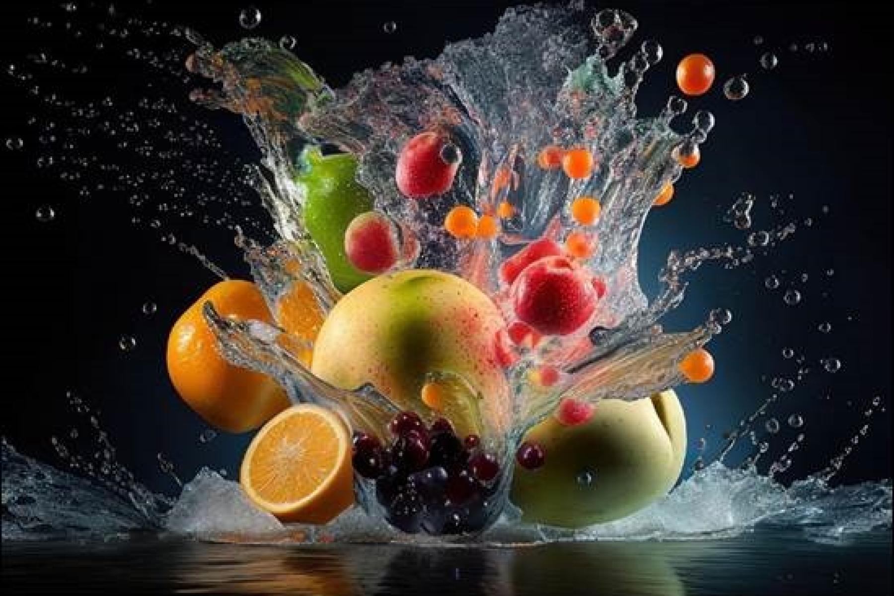 verschiedenes Obst, das in Wasser spritzt