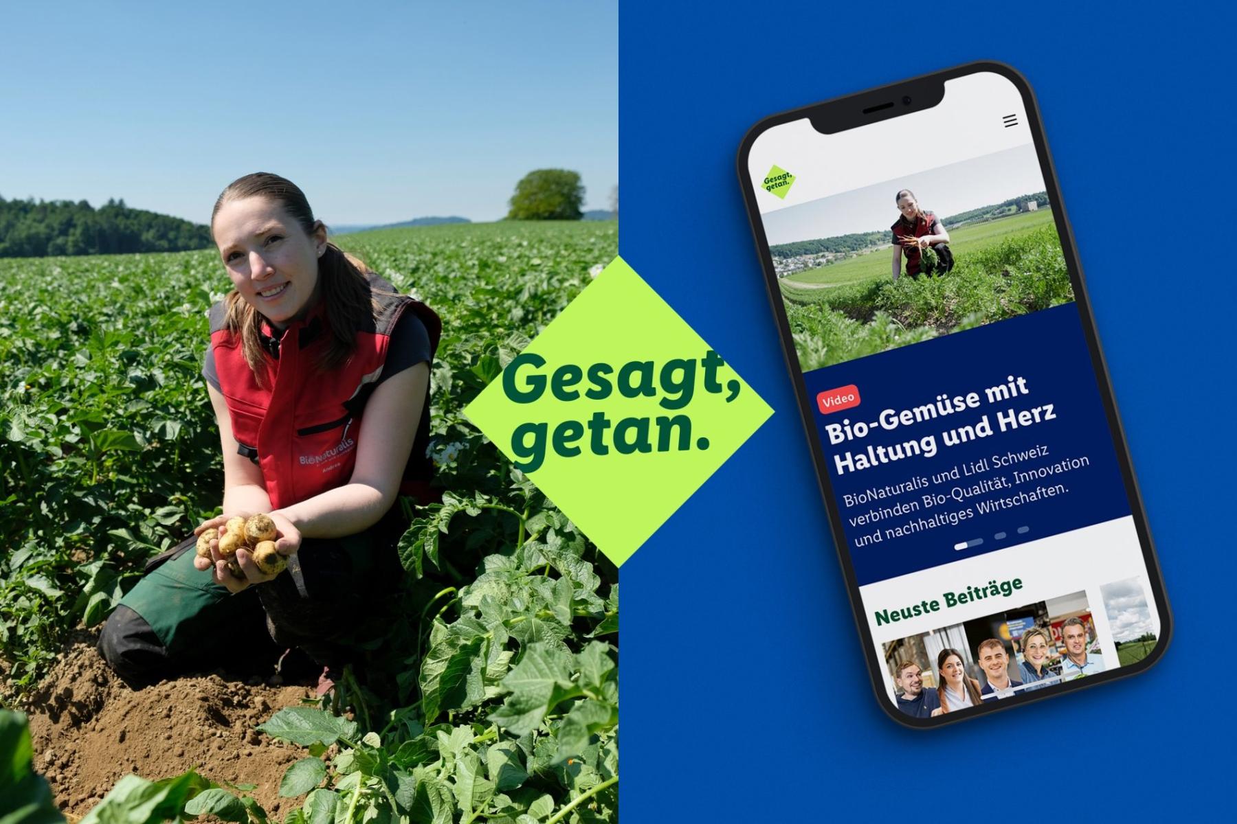 Kampagnen-Bild von "Gesagt getan." mit Frau auf dem Acker