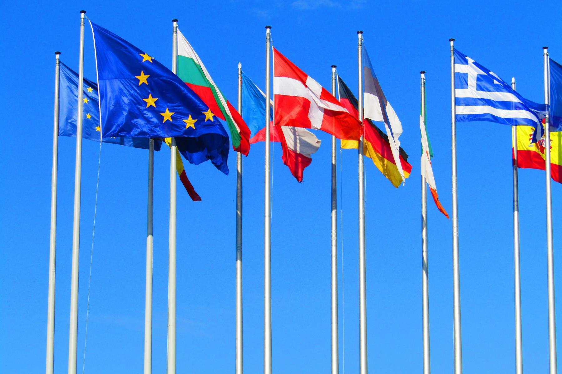 Fahnen des EU-Parlaments in Straßburg