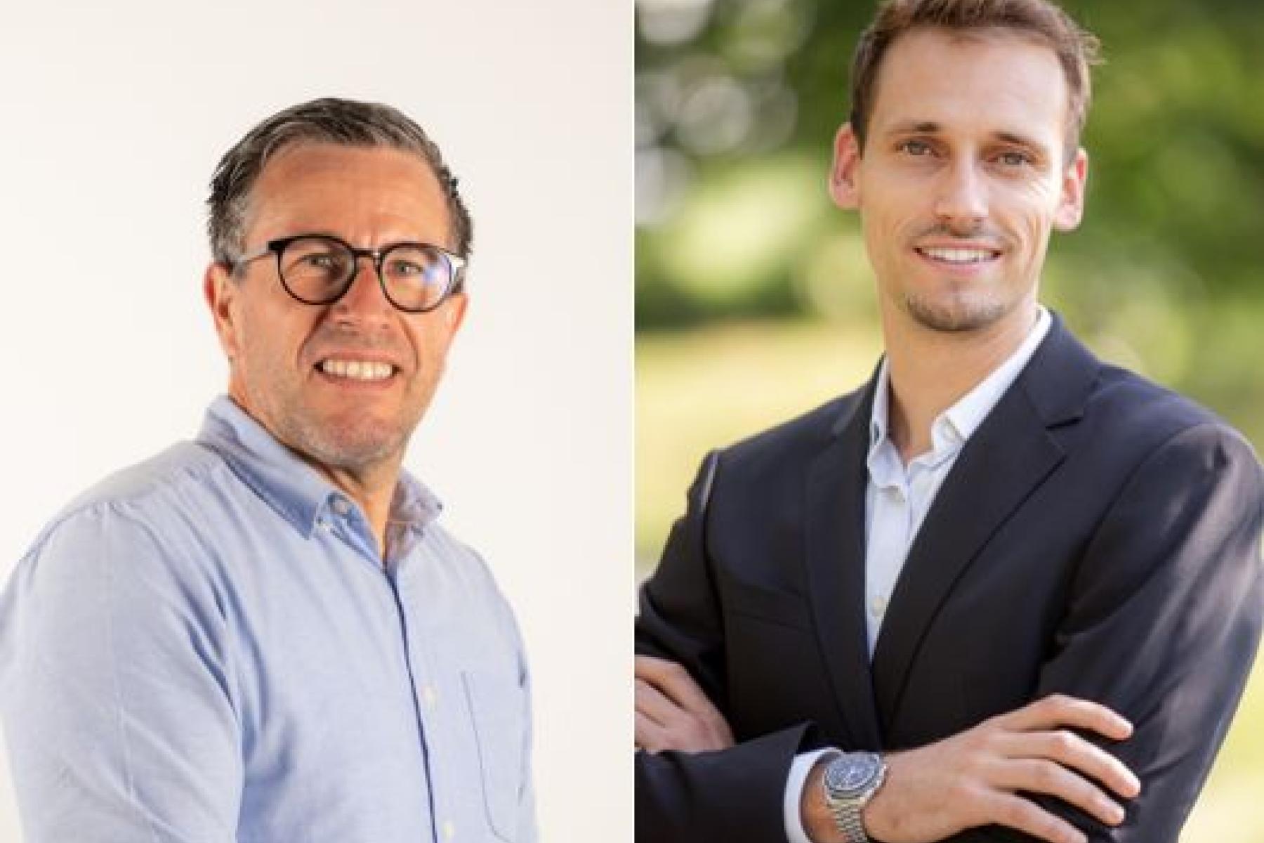 Zwei Portraitfotos nebeneinander. Links: Peter-Alfons Weckerle, Rechts: Aron Bock