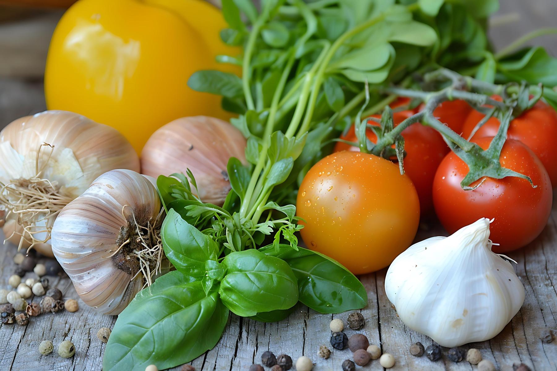 Gemüse, Kräuter und Knoblauch