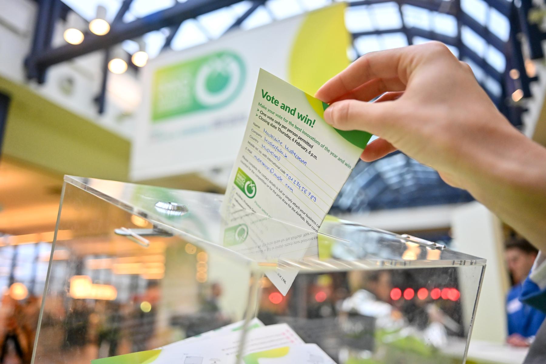 Hand steckt Stimmzettel in Box
