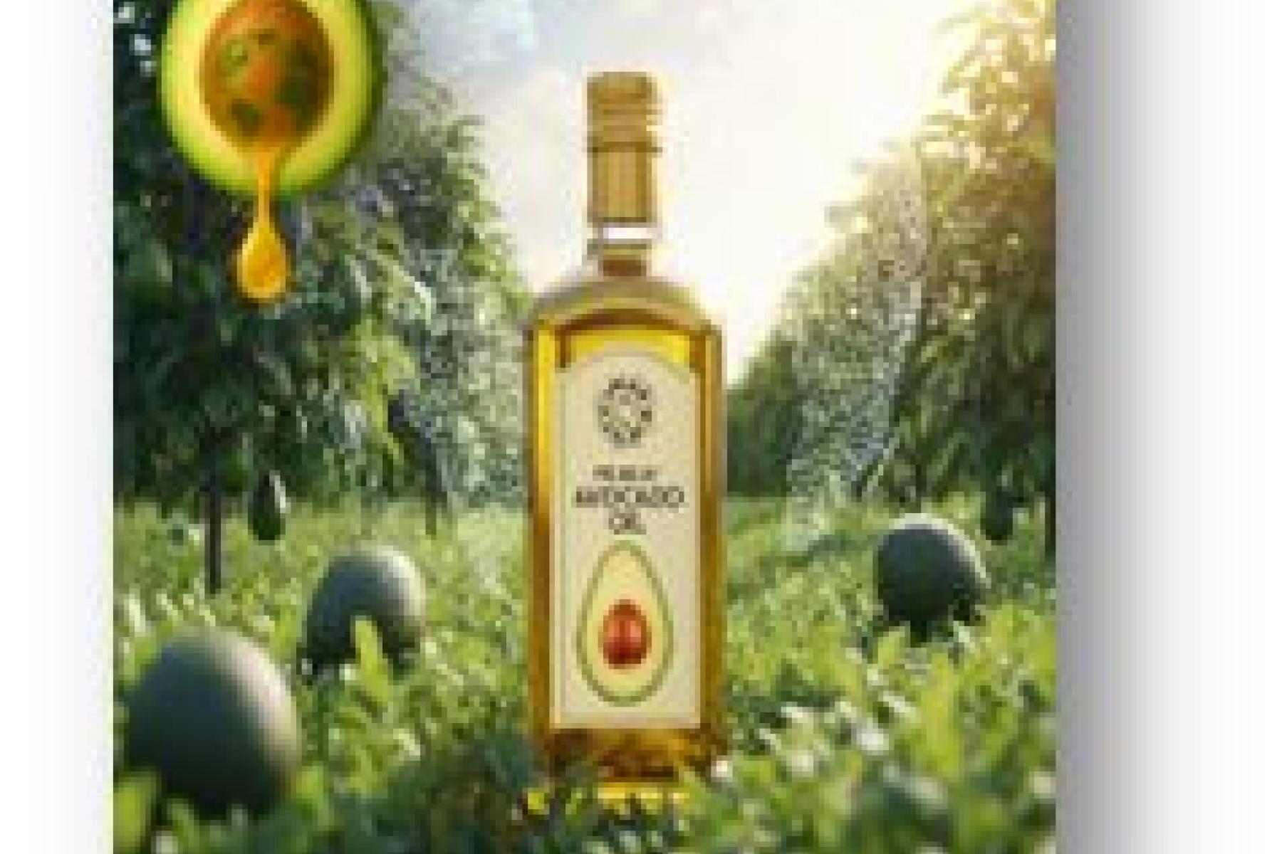 Flasche Avocadoöl auf einer Wiese