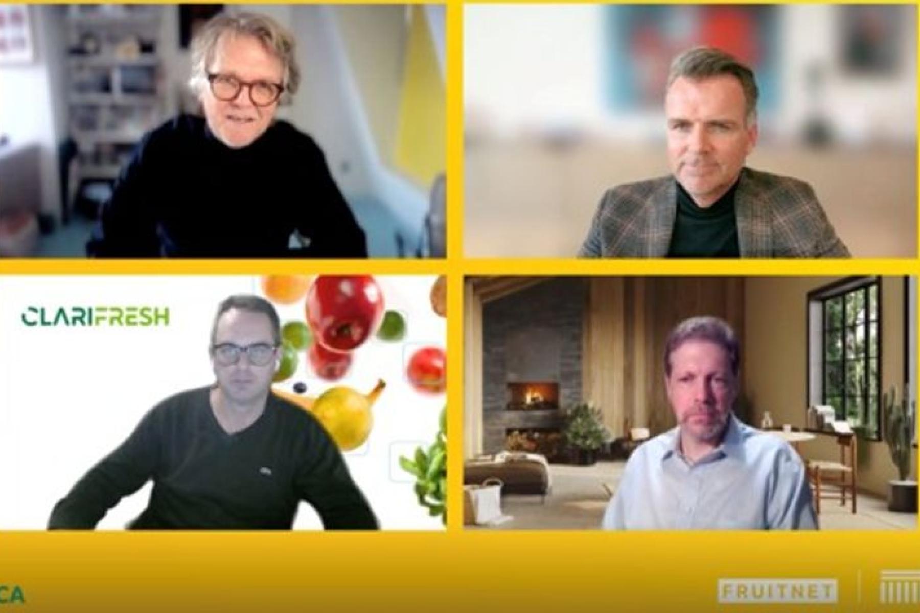 Uhrzeiger: Chris White, Vorsitzender FRUIT LOGISTICA Advisory Board (Moderator); Wouter Kuiper, Chief Executive Officer, Kubo Greenhouse Projects; Bradford Warner, Global Head Digital & Data, AgroFresh; Elad Mardix, Chief Executive Officer & Co-Founder, Clarifresh