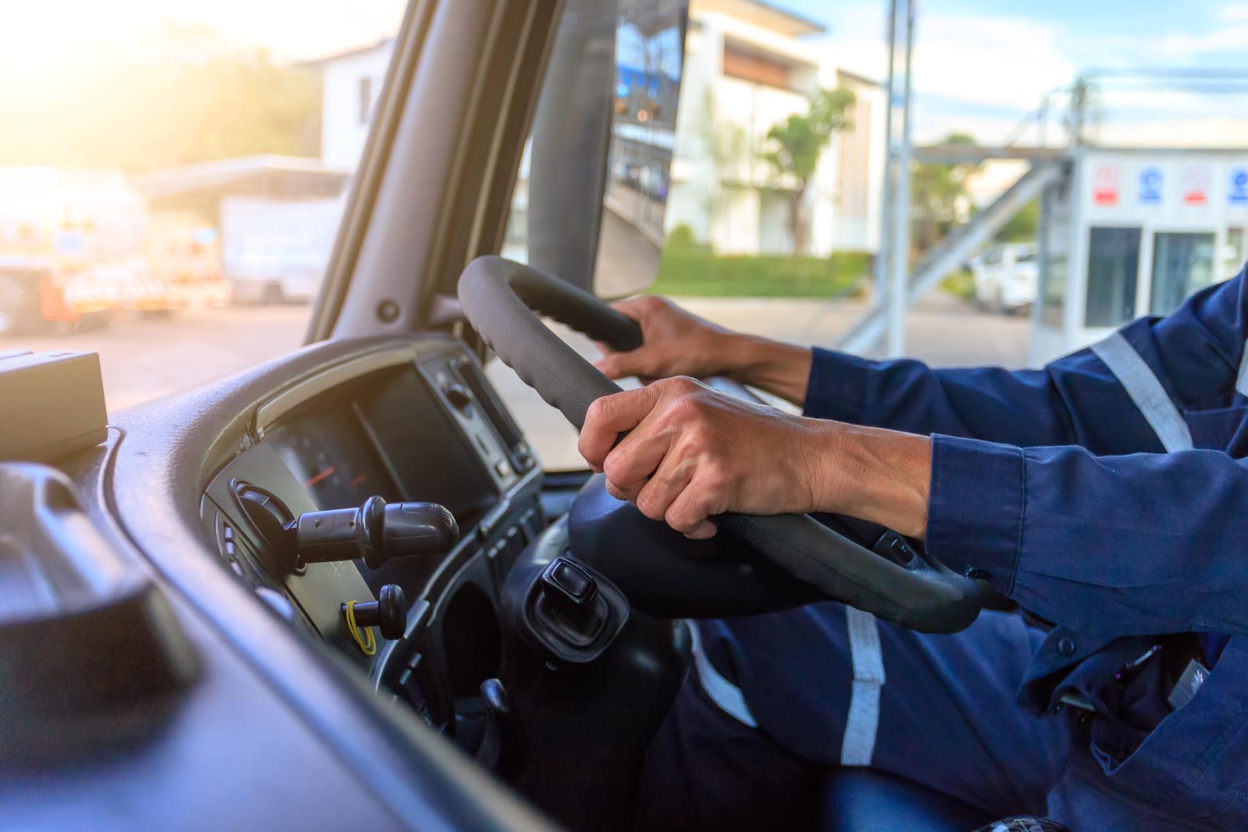 Person am Lenkrad eines Lkw