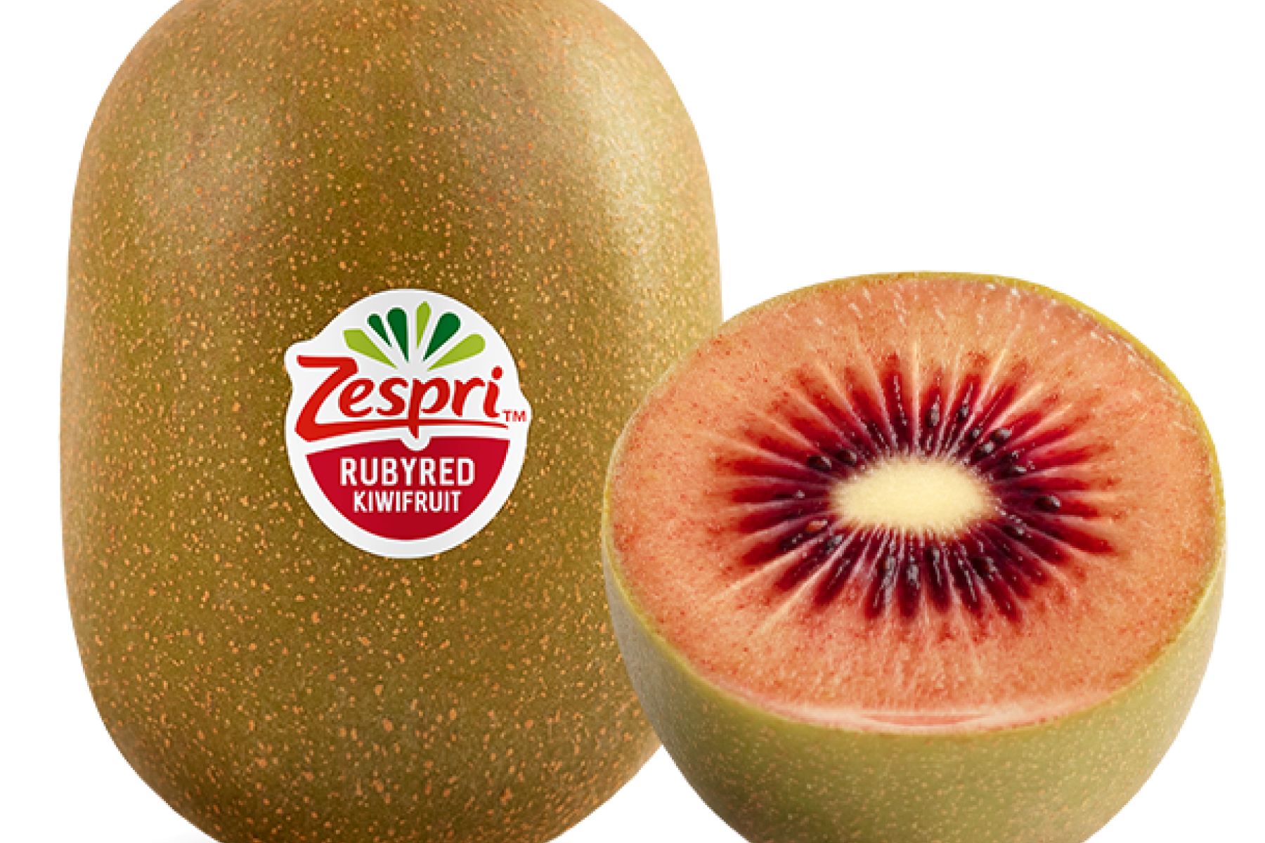 ganze und halbierte rote Kiwi