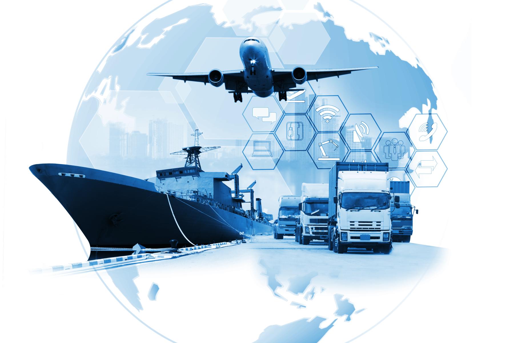 Transportmöglichkeiten der Branche: Schiff, Lkw, Flugzeug