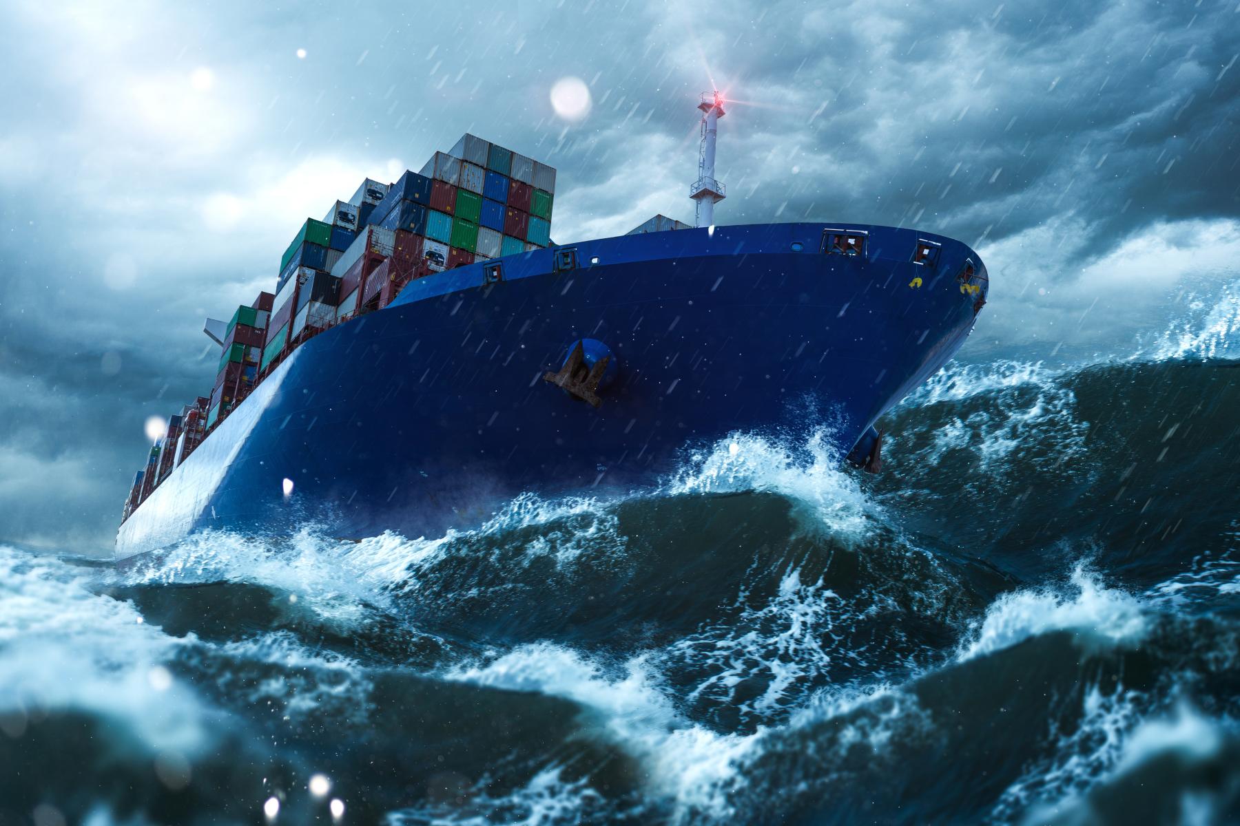 Containerschiff in stürmischer See