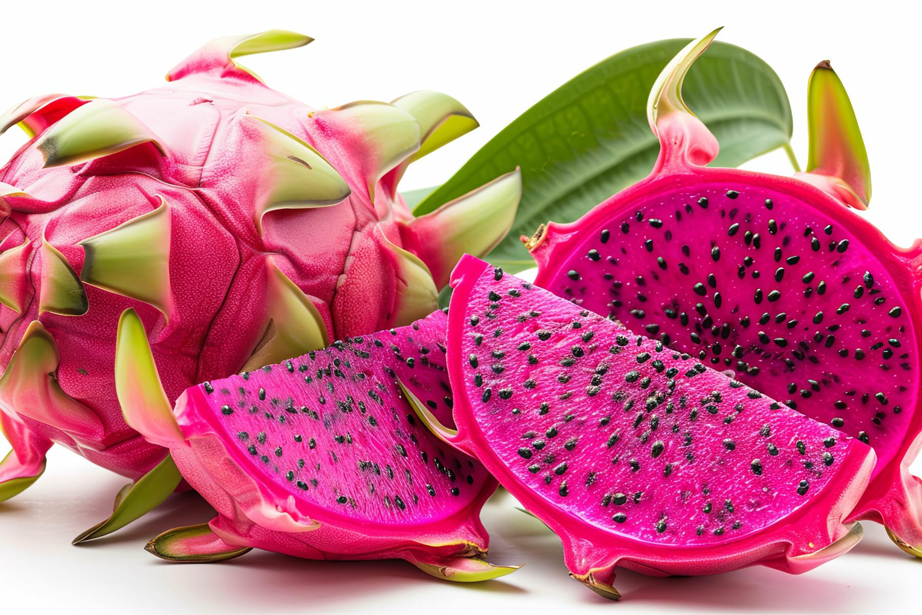 ganze und aufgeschnittene rote Pitahaya
