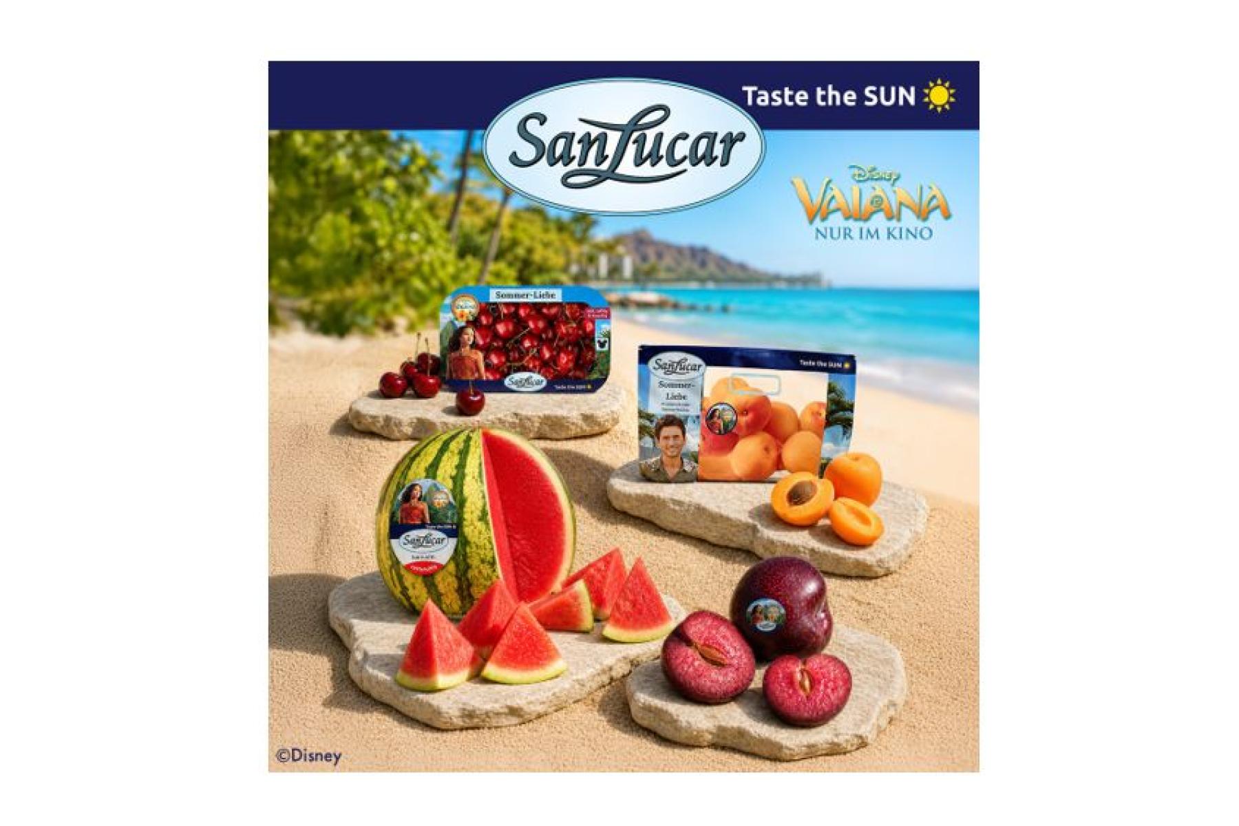 Früchte auf Brettern am Strand