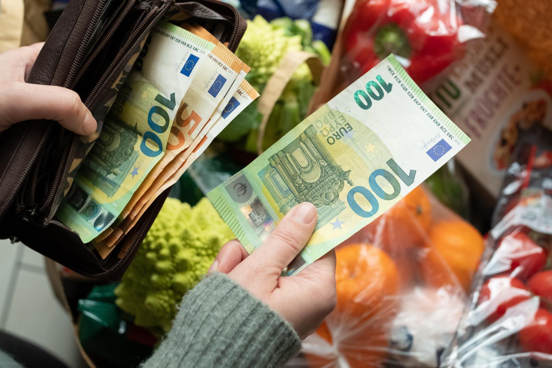 Geld wird aus Portemonnaie gezogen 