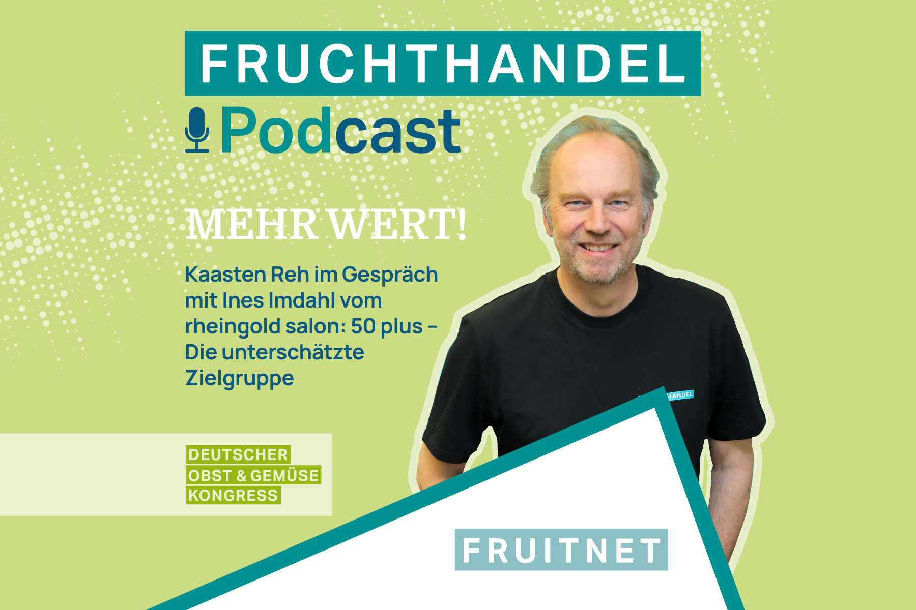 Mann auf grünem Hintergrund mit Infos zum Podcast