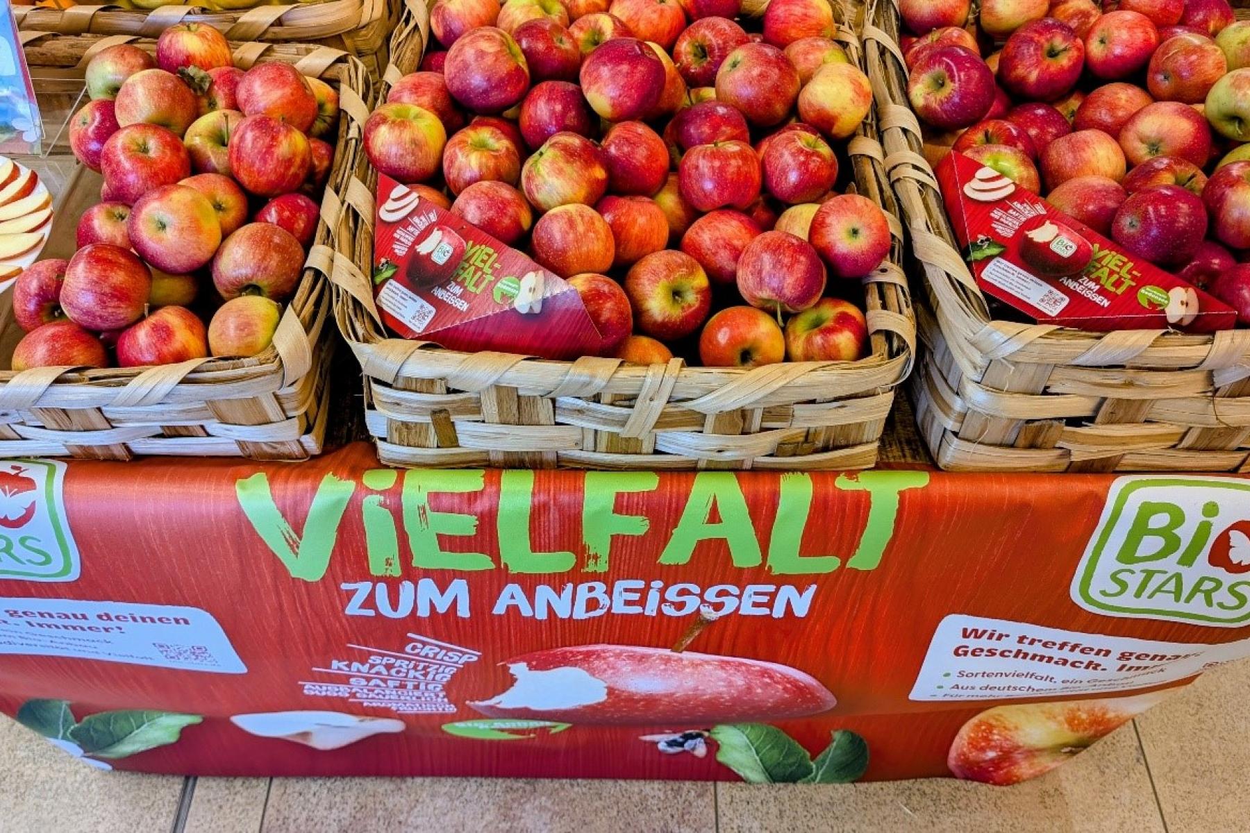 Äpfel in Körben am PoS
