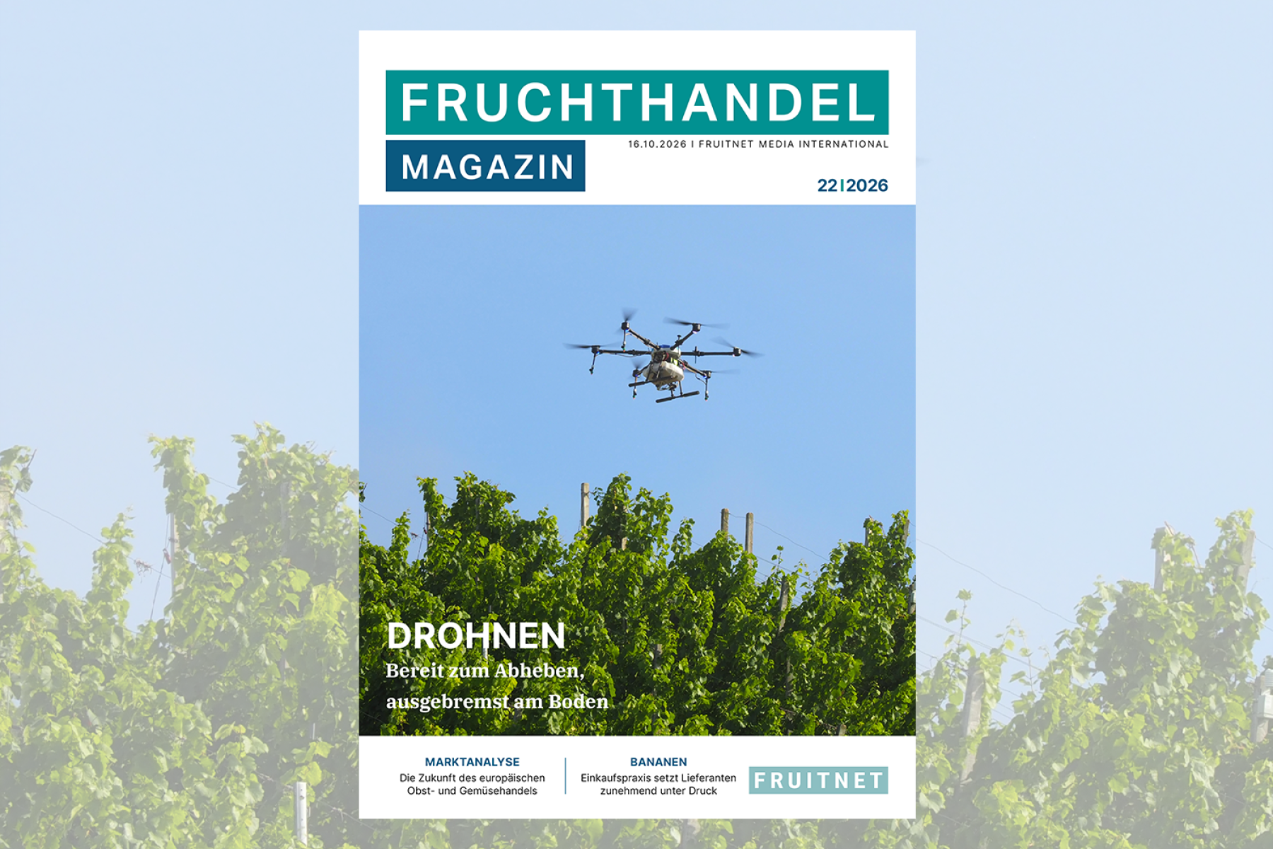 Cover der Ausgabe mit einer fliegenden Drohne