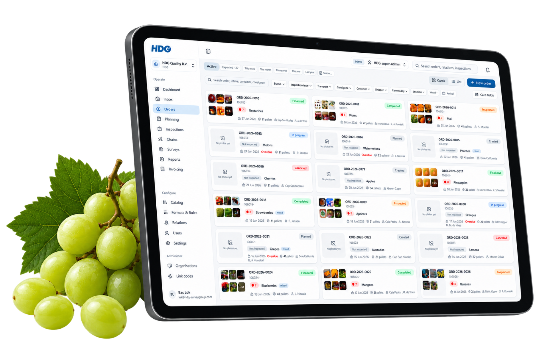 HDG. The Quality Company - Tablet und Trauben