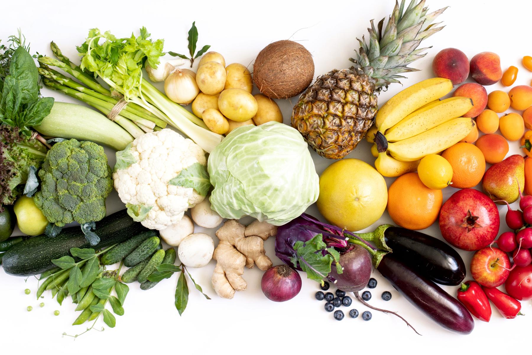 Obst und Gemüse aufgefächert