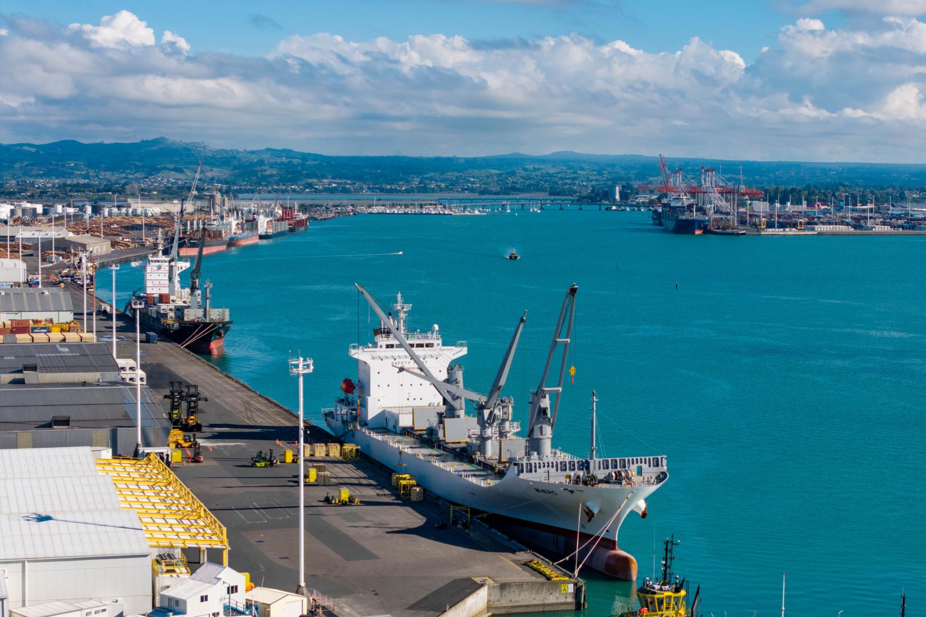 Containerschiff liegt im Hafen