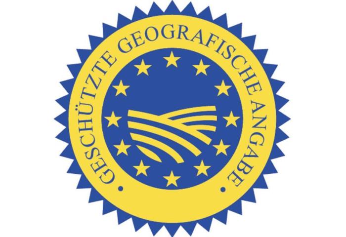 Logo der geschützten geografischen Angabe mit Sternenkranz und stilisierten Linien in Kreisform