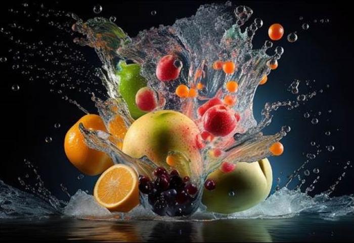 verschiedenes Obst, das in Wasser spritzt