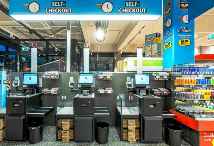 Self-Checkout-Kassen bei Aldi Suisse