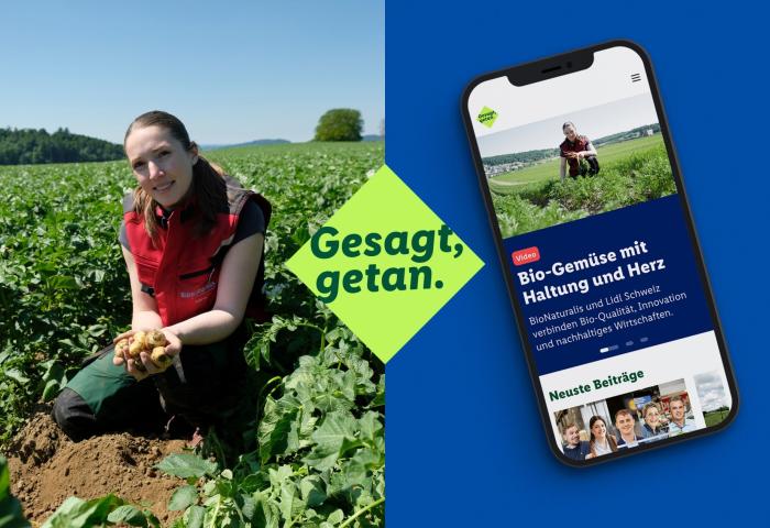 Kampagnen-Bild von "Gesagt getan." mit Frau auf dem Acker