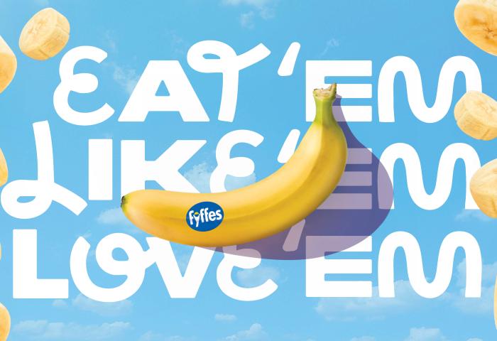 Kampagnen-Bild mit Bananen und Spruch "Eat 'em, like 'em, love 'em"
