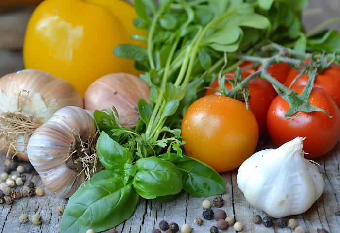 Gemüse, Kräuter und Knoblauch