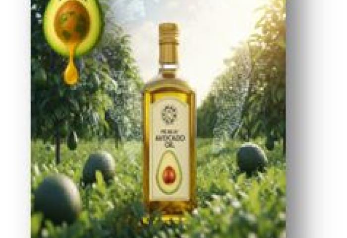 Flasche Avocadoöl auf einer Wiese