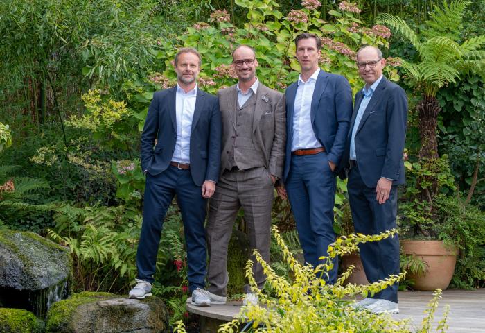 Die Vorstände von Gartenbau-Versicherung (GV) und Vereinigter Hagelversicherung (VH), v.l.n.r.: Dr. Jan Keller (VH), Christian Senft (GV), Dr. Philipp Schönbach (VH), Dr. Dietmar Kohlruss (GV)