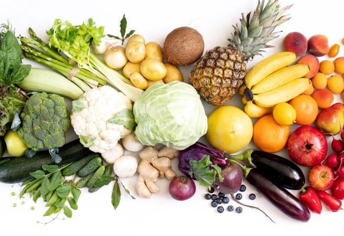 Obst und Gemüse aufgefächert